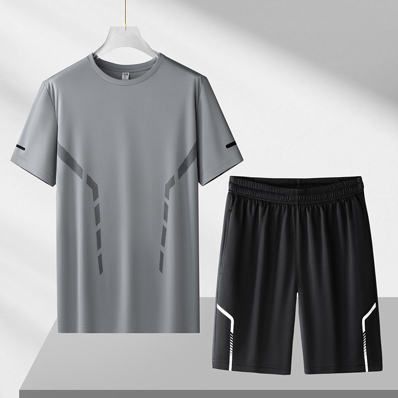 Ice Silk Sportswear Suit for Men, Plus Size, Summer Round Neck, Sweat-Absorbent, Quick-Drying Short-Sleeved T-Shirt, Loose Price Control 68