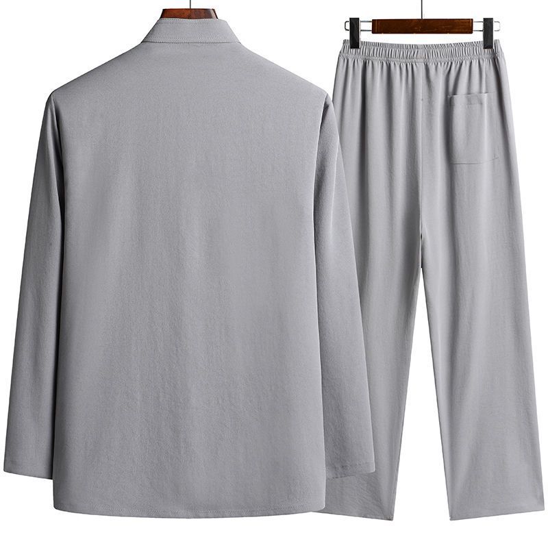 Tang Suit Men's Chinese Style Grandpa Long-Sleeved Cotton and Linen Suit Middle-Aged and Elderly Dad Spring and Summer Han Dynasty Men's Chinese Style Clothes for the Elderly