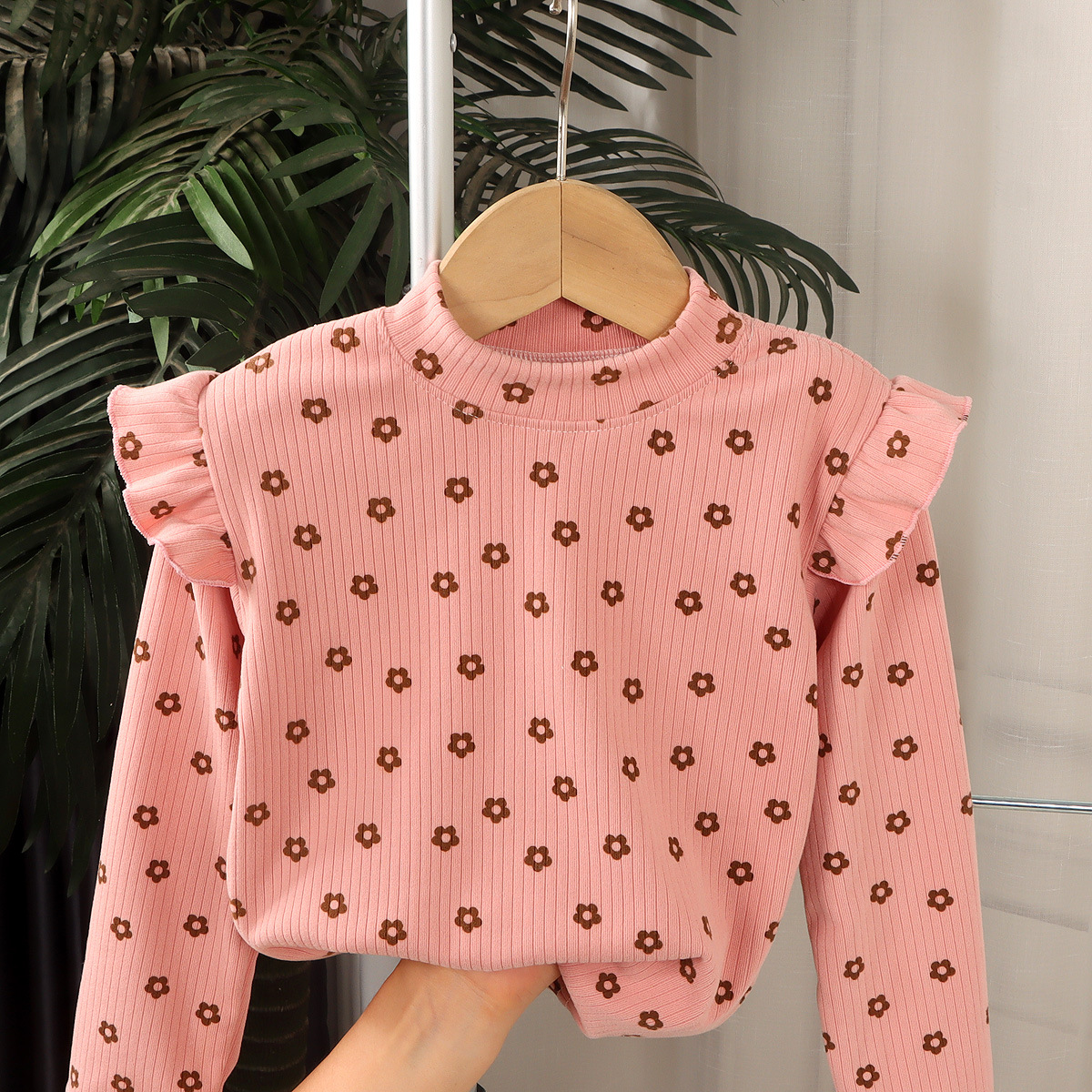 Children's western style Korean style long sleeve all-match printed baby Autumn women's baby sleeve New girls' floral top bottoming shirt