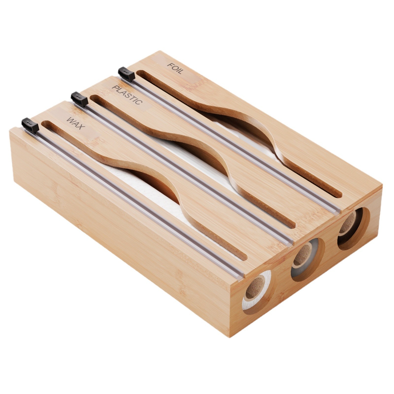 Bamboo Drawer Storage Box Tin Foil Plastic Wrap Cutting Box Bamboo Plastic Wrap Cutter Kitchen Storage Box