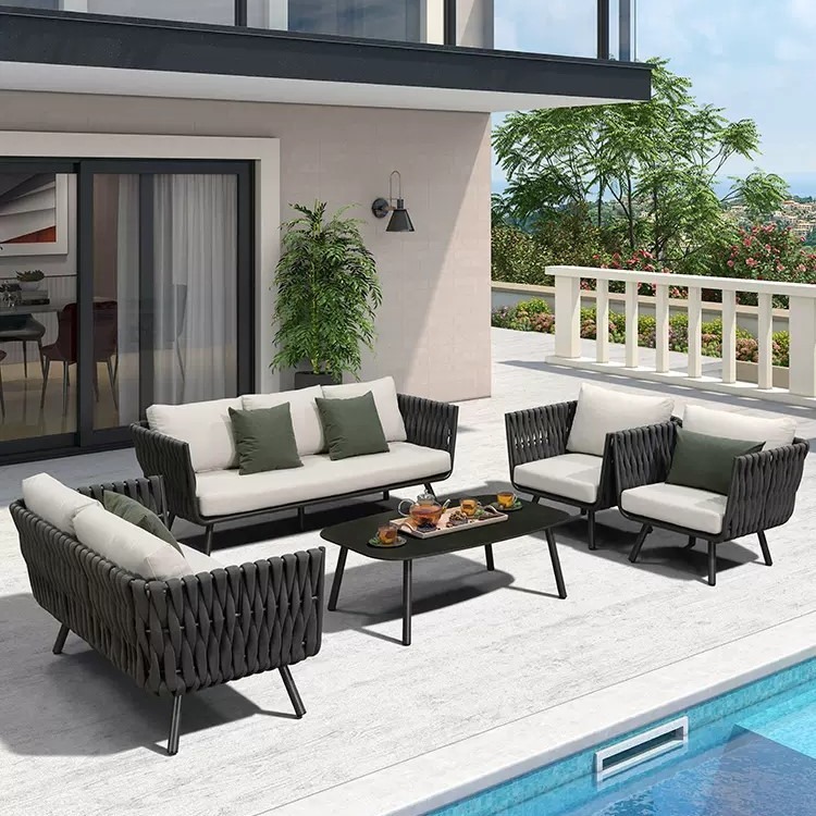 Nordic Outdoor Sofa Courtyard Outdoor Balcony Villa Rattan Chair Combination Rainproof and Sunproof Open-Air Leisure Rattan Furniture