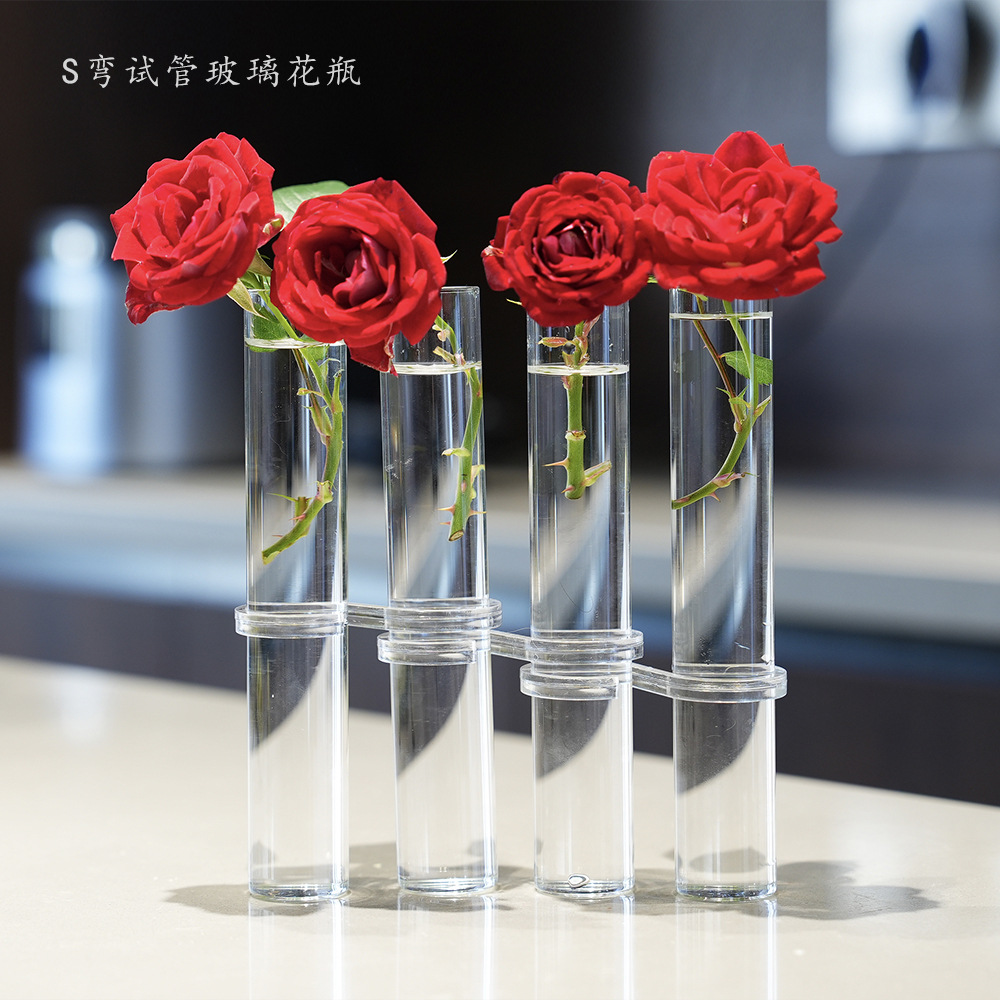 A Row of Test Tube Vase, Flowers, Green Plants, Hydroponic Glass Vase, Creative Popular Flower Stand, Home Furnishings, Foldableable
