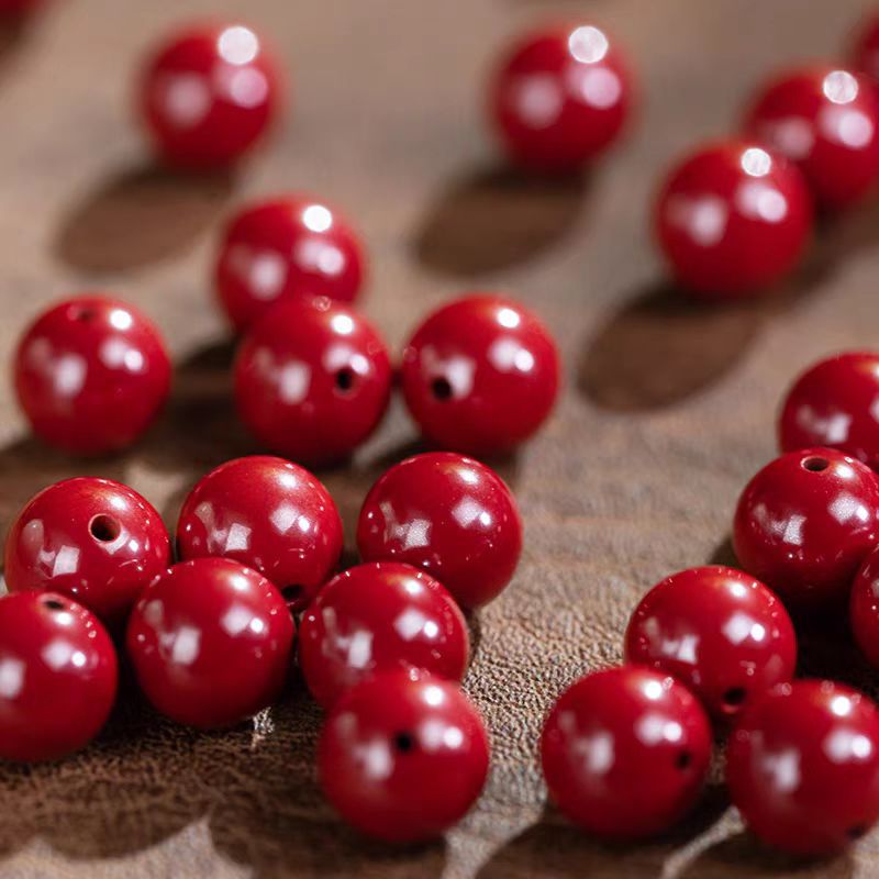Natural Raw Mineral Cinnabar Loose Beads Purple Gold Sand Round Beads Imperial Red Sand Bracelet Beads Loose Beads Cultural Toys with Beads