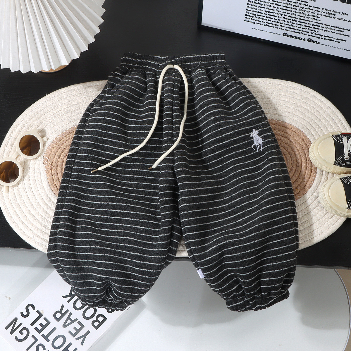 Children's Striped Fleece-Lined Thickened Pants Winter Thickened Casual Sweatpants