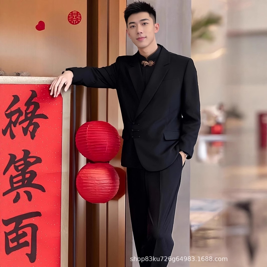 2025 Новый китайский стиль пиджак для мужчин, костюм для помолвки, свадебное платье, китайский стиль танг, чонгсам