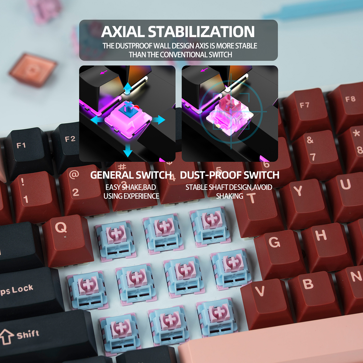 Cross-border customized mechanical keyboard shaft body powder Xia shaft precision five-foot linear hot-plug shaft body