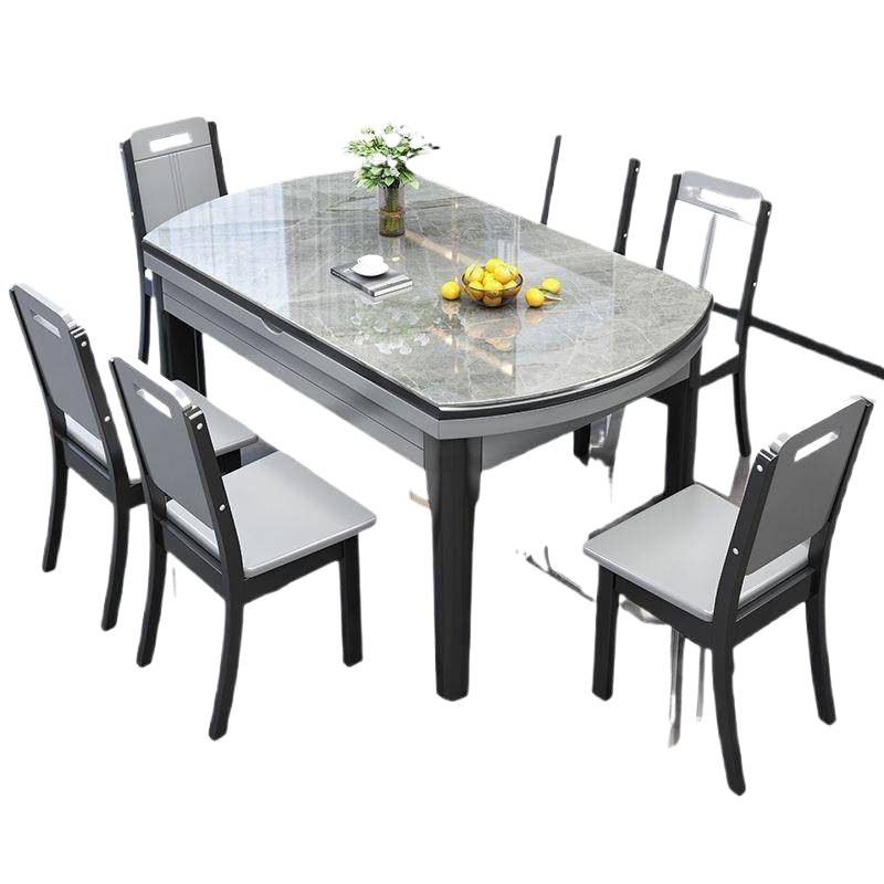 Light Luxury Slate Dining Table and Chair Combination Small Apartment Simple Household Solid Wood Dining Table Square and Round Retractable and Foldable
