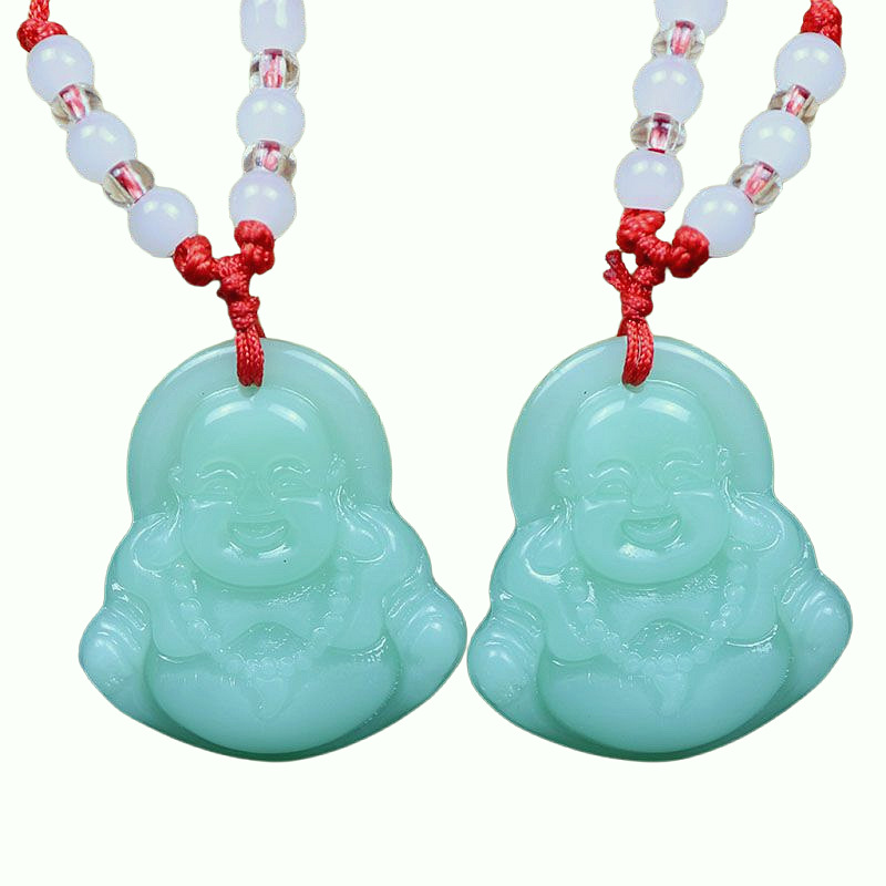 Yiwu small jewelry wholesale imitation Jade Buddha pendant white glass Guanyin Maitreya red rope necklace couple jewelry