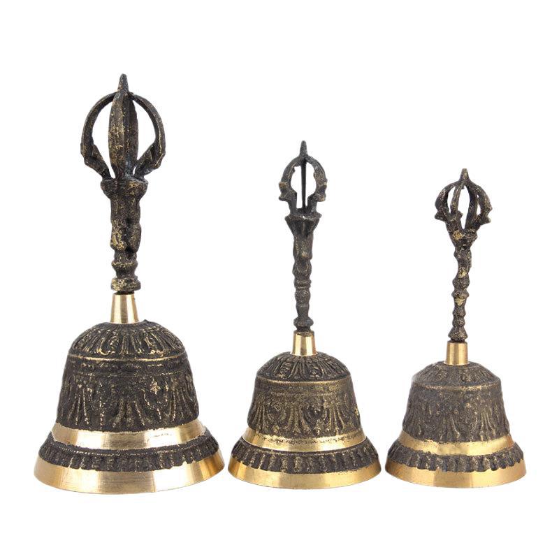 Brass Vajra Bell Hand Bell Chime Xizang Bell Ethnic Instrument Nepalese Copper Bell Ornament Silk Flower Housewarming Classmate
