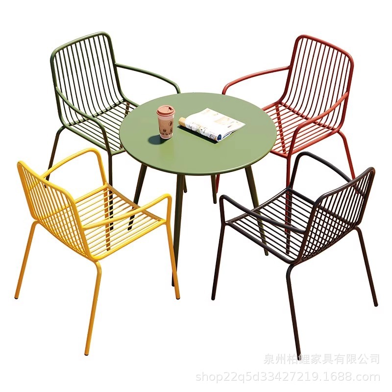 Outdoor Table and Chair Combination Leisure Table and Chair Wrought Iron Milk Tea Shop Cafe Balcony Open-Air Courtyard Garden Table and Chair Combination