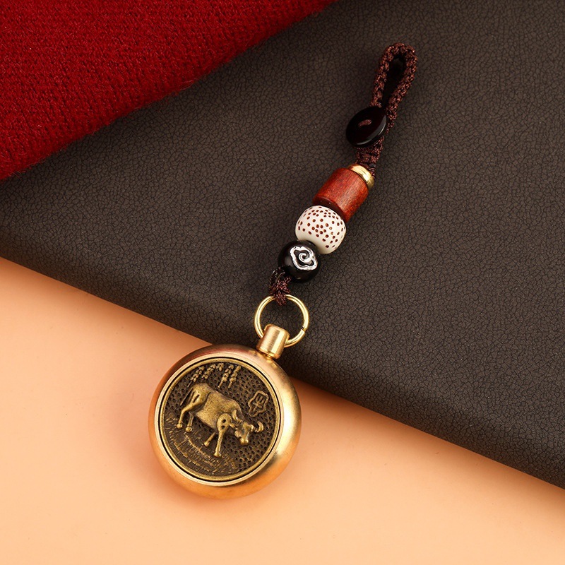 Zodiac Hand Handle Pure Copper Rotary Play Decompression Keychain Transfer Lucky Hanging Ornaments Play Pendant