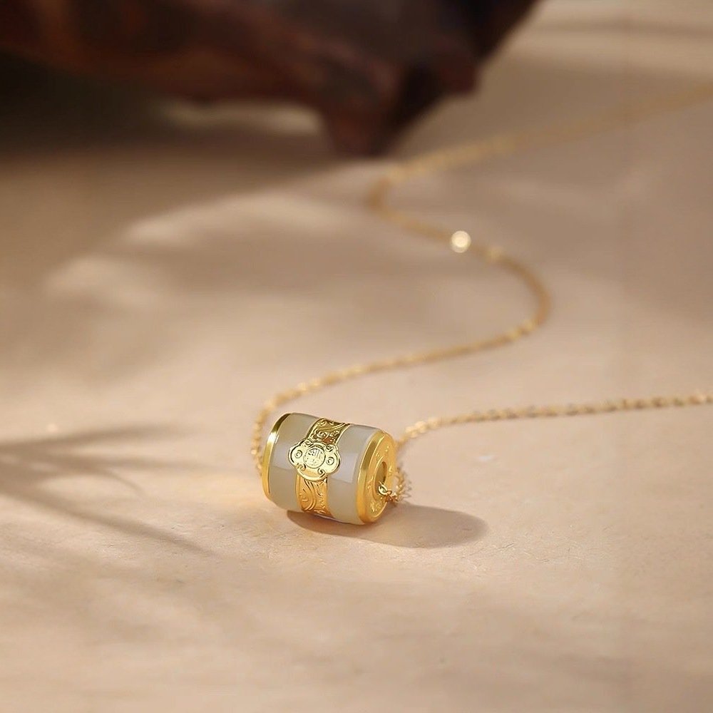 Gold Inlaid Jade Passepartout Pure Gold Hetian Jade Transfer Bead Necklace Pendant Douyin Kuaishou Gold Store Welfare Product Live Broadcast