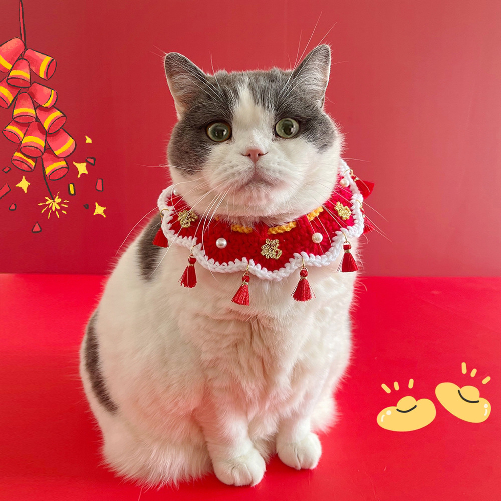 Pet Collar New Year Scarf Dog Cat Autumn and Winter Clothes Cat Collar Kitten Slip Towel Cute Bib