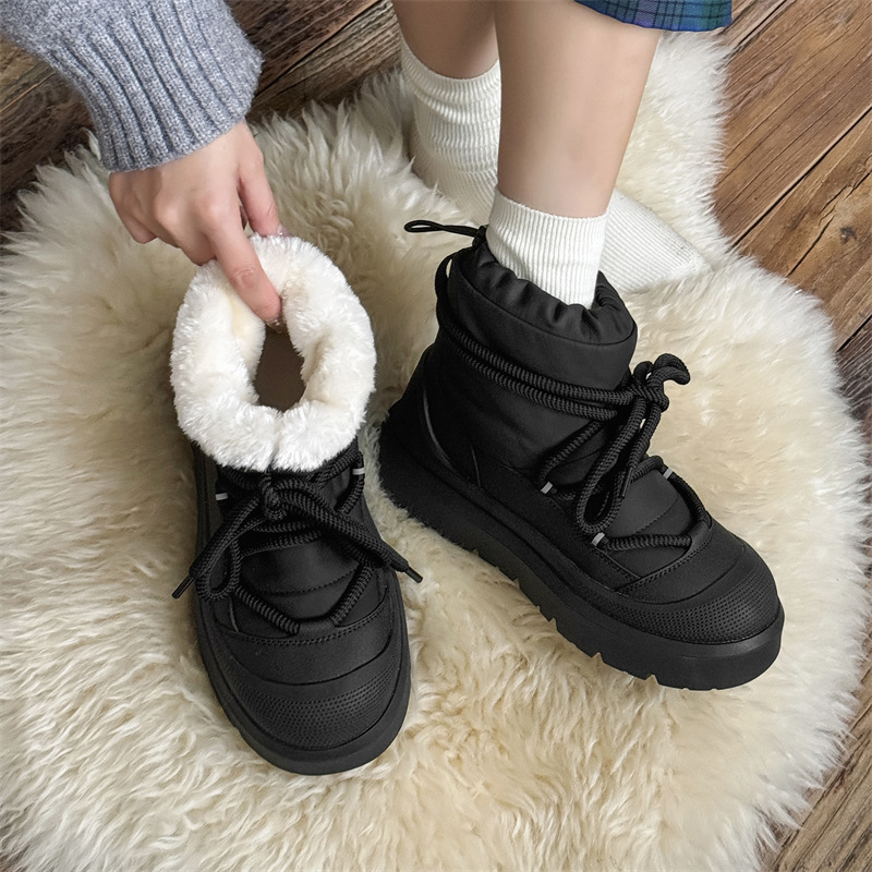 Leather Girdle Socks, Velvet Warm Workwear Snow Boots, New Winter Heightening Thick-Soled Casual Versatile Cotton Boots