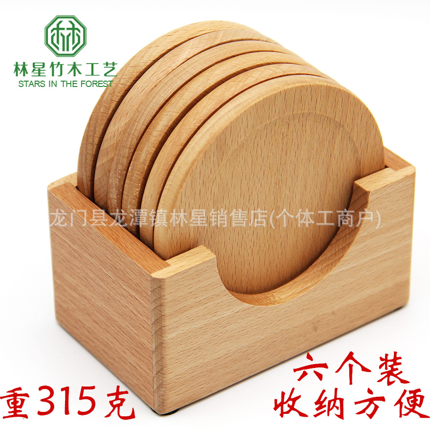 Japanese-Style Wooden Coasters Beech Round Placemats Heat-Insulating Heat-Resistant Anti-Scald Coffee Glass Coasters Kung Fu Tea