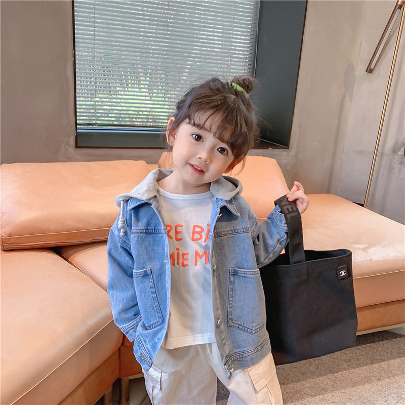 Girls' Denim Topss 2021 Spring New Fashionable Korean Style Children's Baby Girls Casual Tops Spring and Autumn Topss