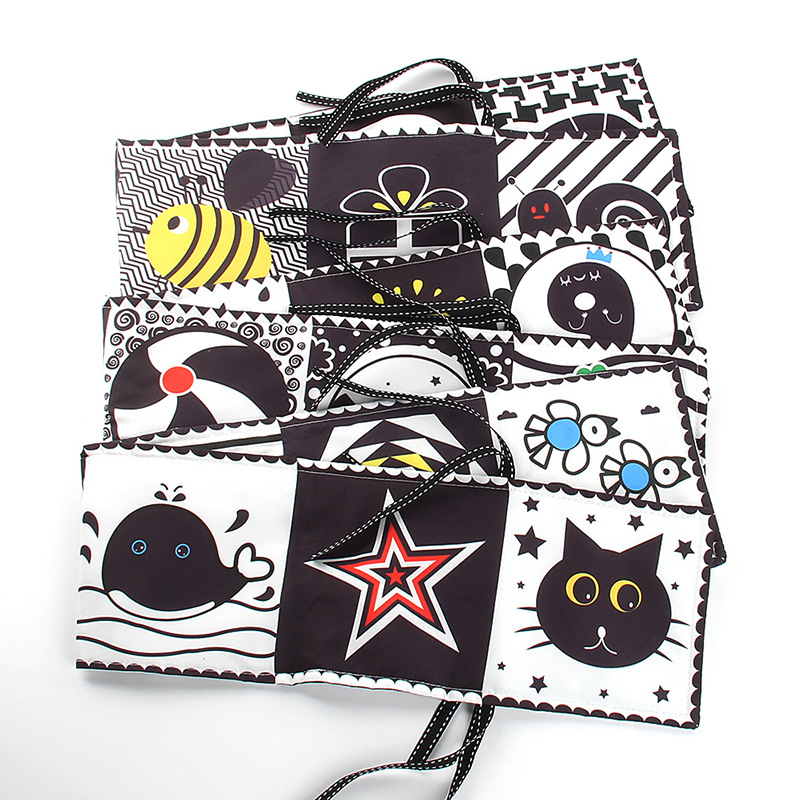 Cross-Border 12-page double-sided black and white bed cloth book can bite and tear baby cloth book early education toys