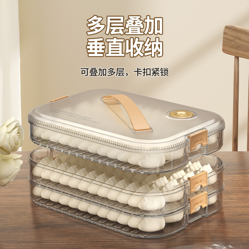 Large-Capacity Dumpling Box, Multi-Layer Food Sealing Preservation Box, Kitchen Refrigerator Organizer, Quick-Frozen Storage Box, Stackable