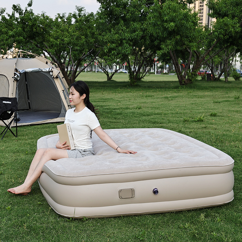 PVC Inflatable Bed High Thickened Flocking Automatic Inflatable Mattress Household Double Air Bed Lunch Break Folding Mattress