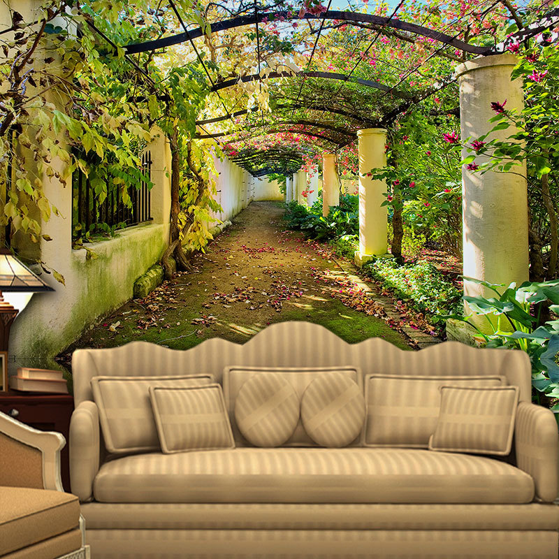 Cross-Border Supply Customized Mural Natural Scenery Wallpaper Space Extension Wallpaper Green Tree Vine Background Wall Cloth