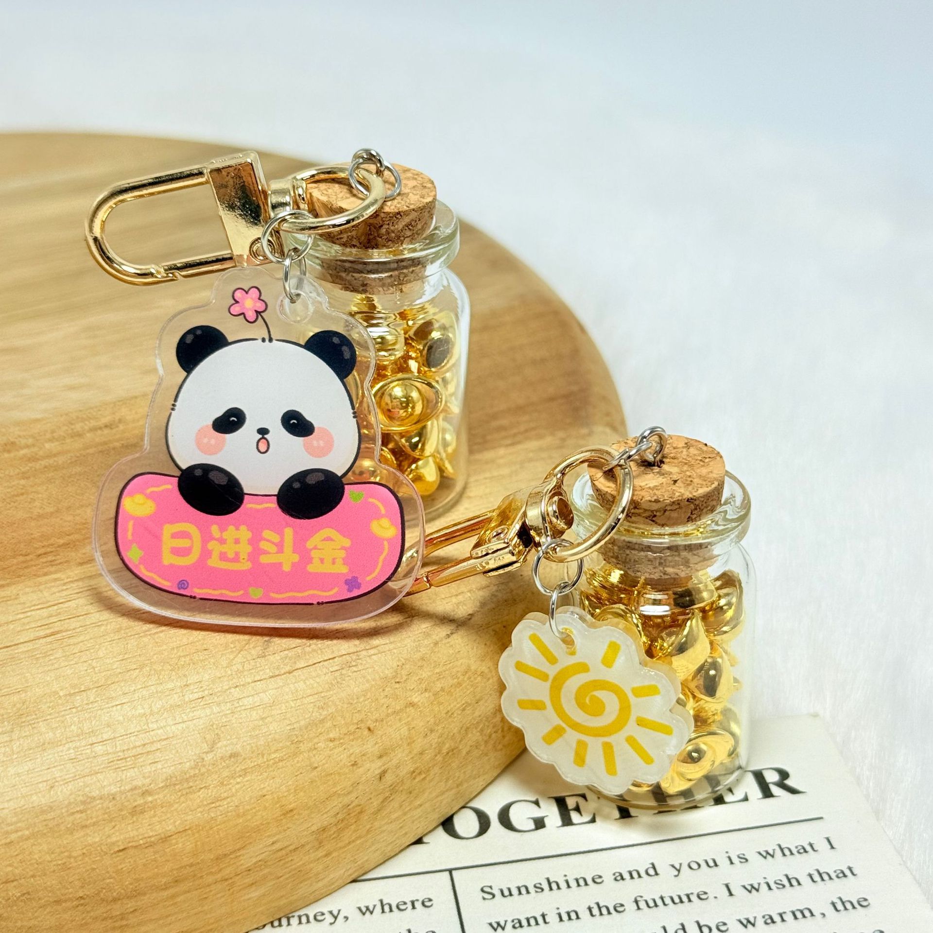 Collection of Wealth Bottle Keychains~ Creative and Unique Double-Sided Character Pendant, Ingot Keychain, Wealth-Attracting Ornament Wholesale