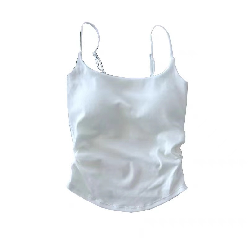 New Pure Desire Sweet and Spicy Design Pleated Camisole for Women with Breast Pads for Inner Wear and Outer Wear Slim Back Top Summer