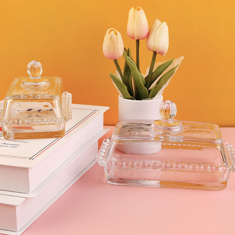 Creative Bead Dot Butter Dish Living Room Coffee Table Salad Snack Fruit Plate with Lid Modern Tray Butter Box Butter Plate