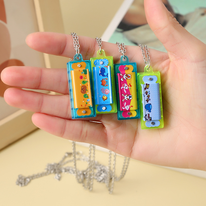 Mini Necklace Cartoon Harmonica Children Primary School Children's Entry Toy Kindergarten Gift Four-hole Musical Instrument Educational Toys