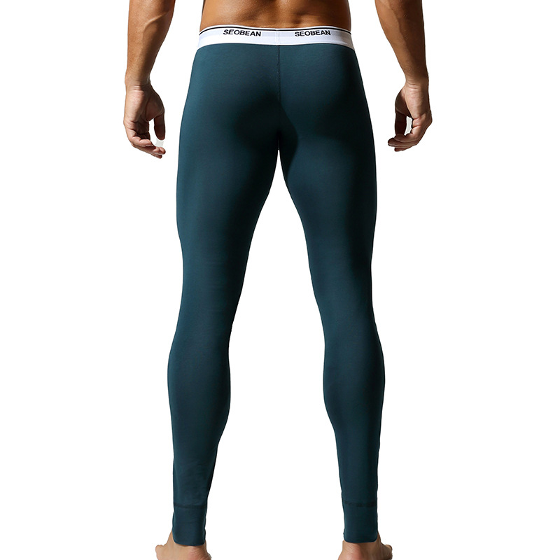 Seobean Men's Autumn Low Waist Slim Fit U Convex Pouch Base Layer Pants Comfortable Thin Cotton Warm Men's