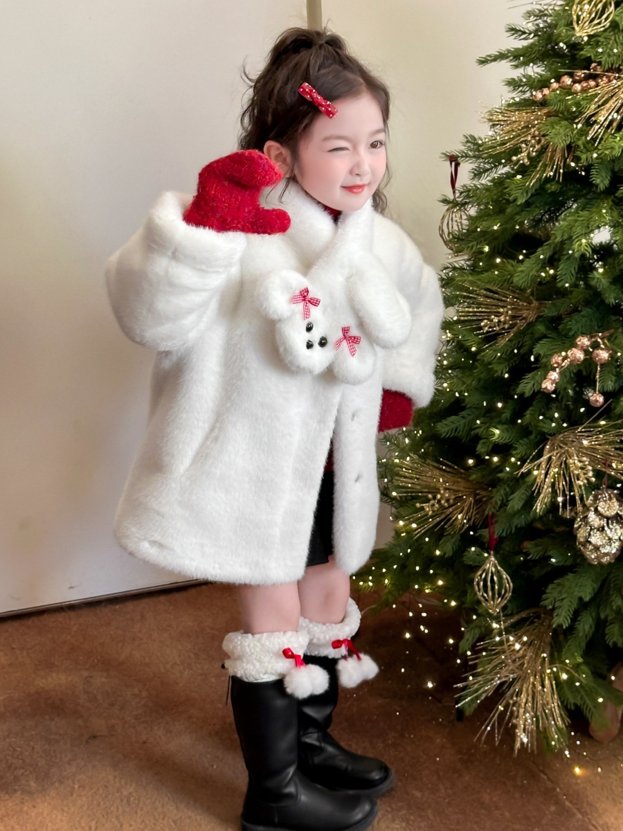 Children's Fur One-piece Coat Girls' Environmentally Friendly Mink Fleece Imitation Fur Coat Winter Little Girl's Warm Woolen Sweater