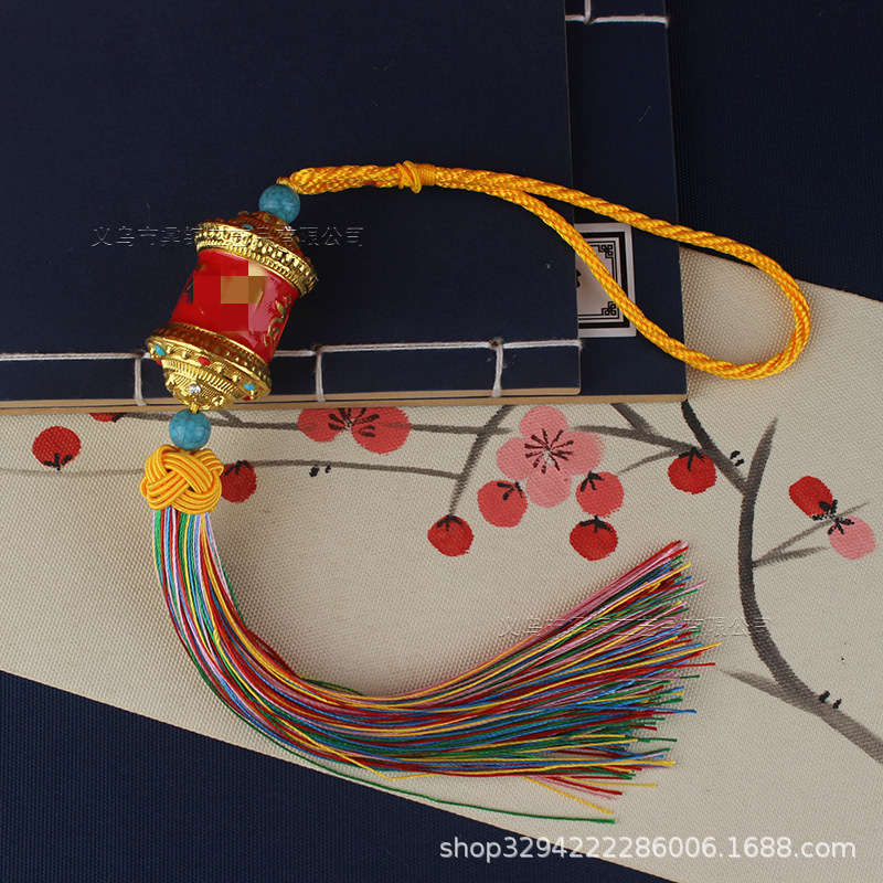 Xizang-style Sutra Wheel Shurangama Curse Car Hanging Decoration Six-character Mantra Turn Gold Wheel Caizhen Tassel Car Rearview Mirror Decoration