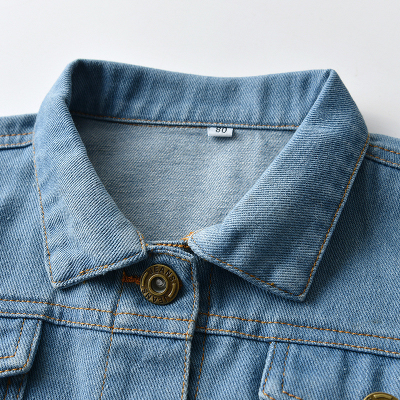 Autumn Neutral Short Denim Jacket Korean Style for Boys and Girls, Distressed Lapel Ripped Denim Long-Sleeved Top, Trendy Style