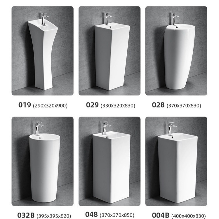 in stock Balcony Round Column Ceramic Integrated Wash Basin Toilet Floor Washbasin Hotel Small Apartment