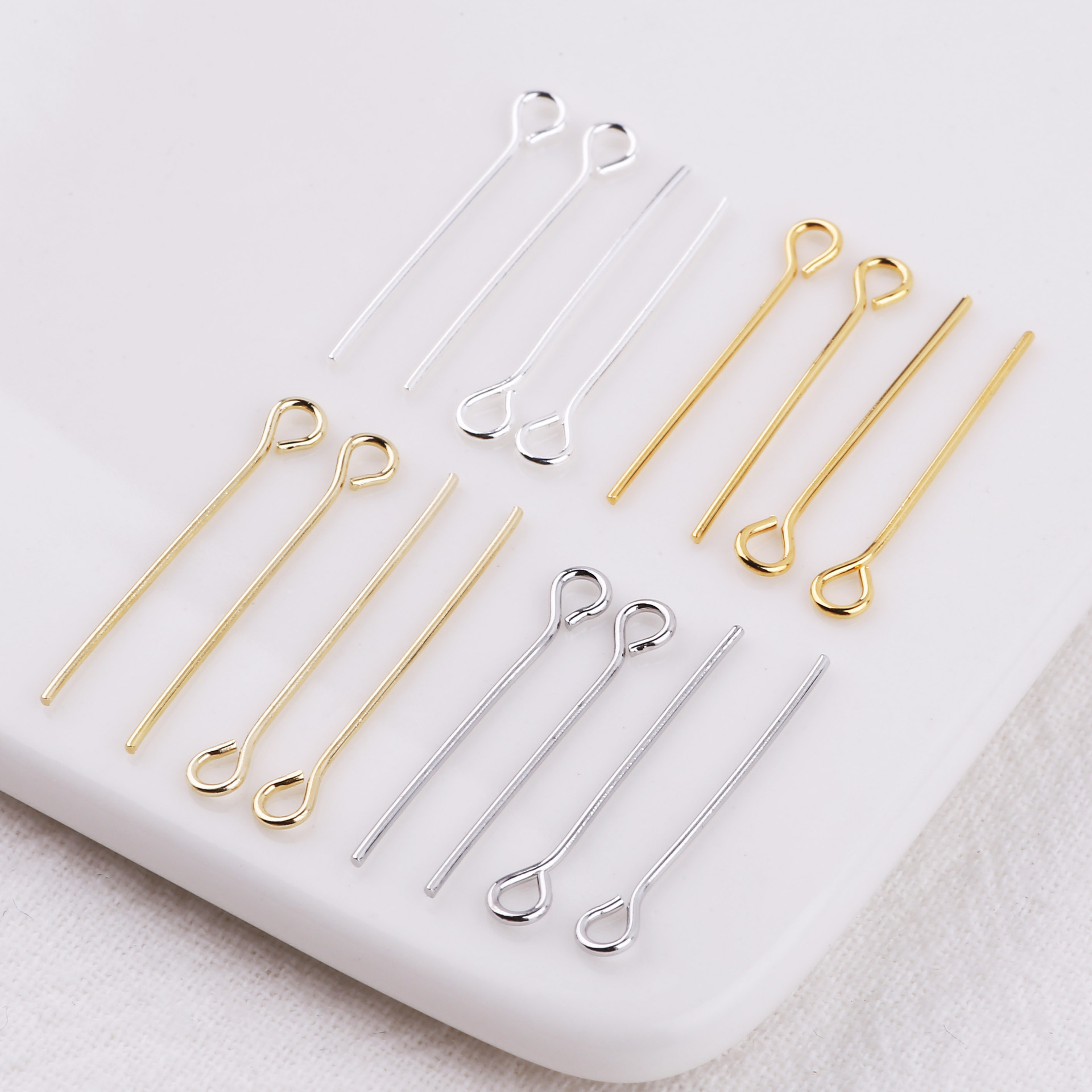 Color preserving 18K gold nine-character needle copper material 9-character needle round head beaded material DIY jewelry metal accessories