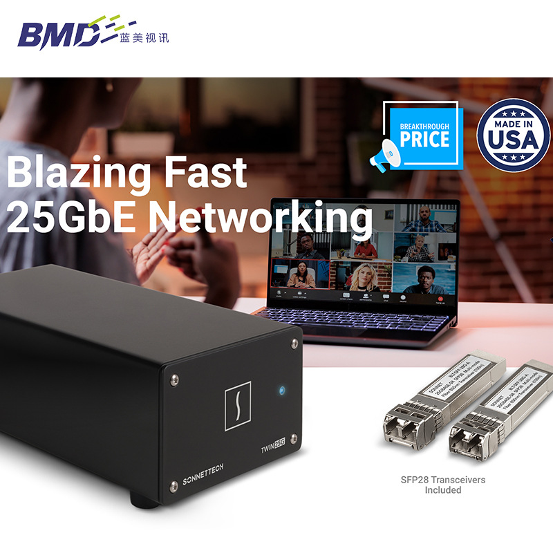 Sonnet Dual-Port Thunderbolt 3 Thunderbolt 4 to Twin25G Sfp28 Transceiver 10g Fiber Optic Network Port Adapter