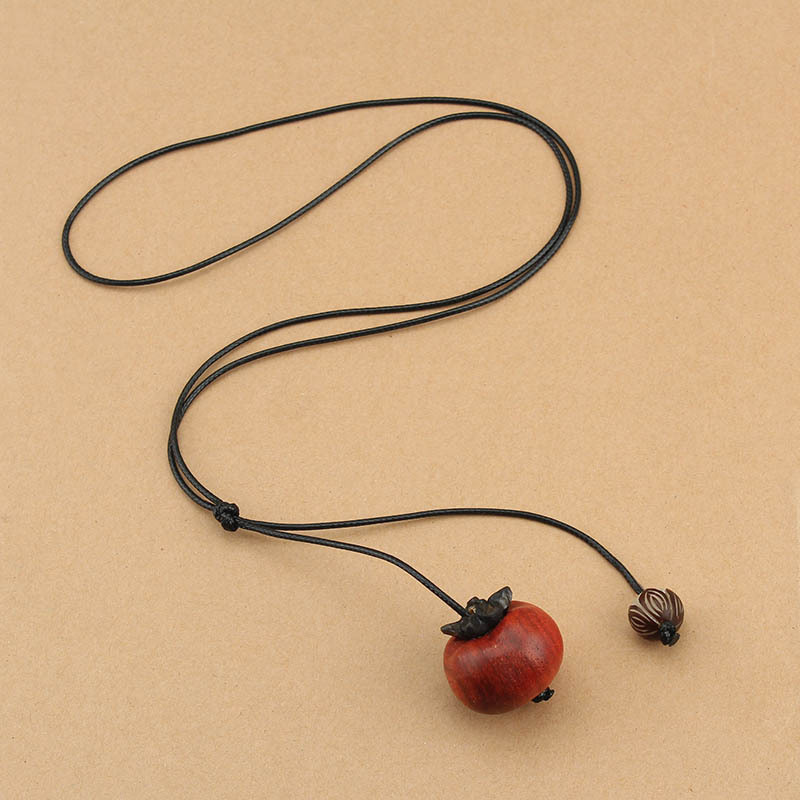 Hot-Selling Blood Sandalwood Everything Goes Well Persimmon Pendant Necklace Women's Wooden Carving Versatile Ethnic Style Sweater Chain Accessories