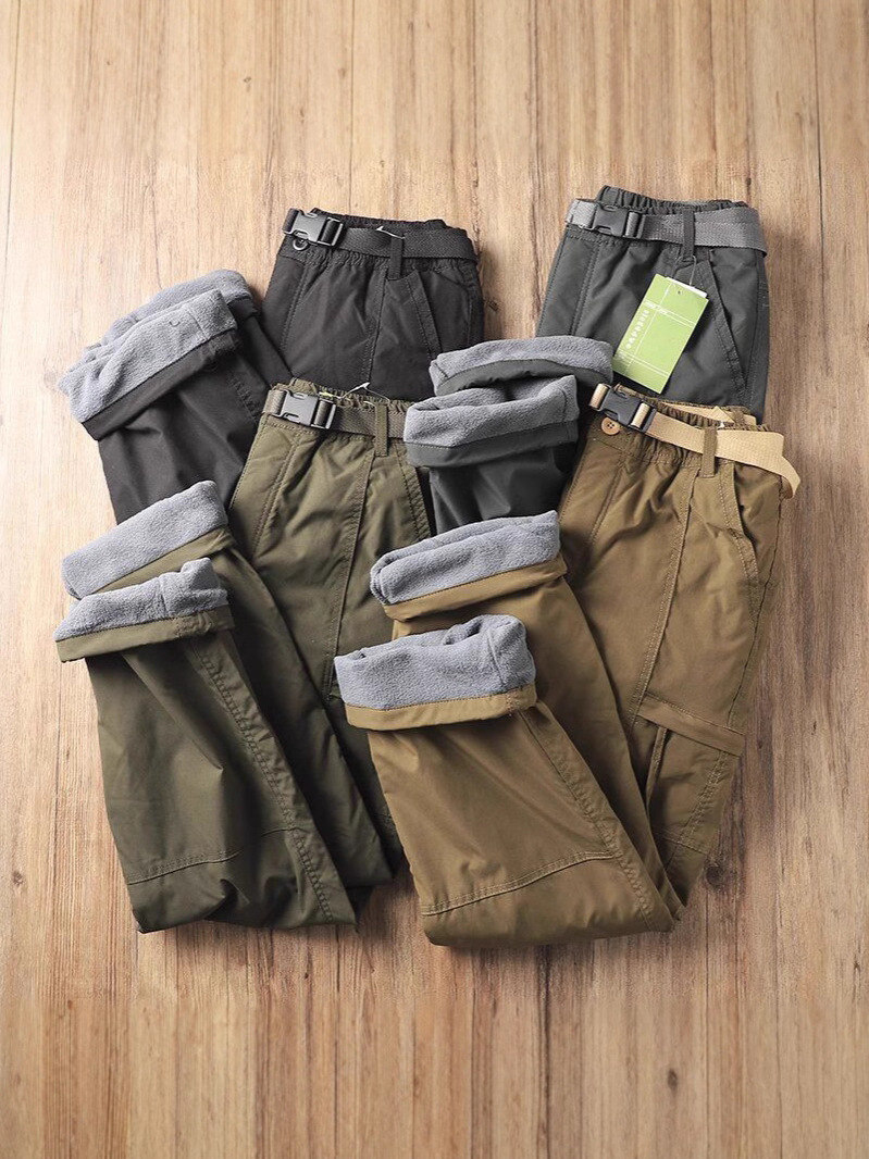 German Foreign Trade Windproof and Waterproof Outdoor Men's Winter Thickeneded Casual Pants Straight Plus Velvet Soft Shell Cargo Pants Loose