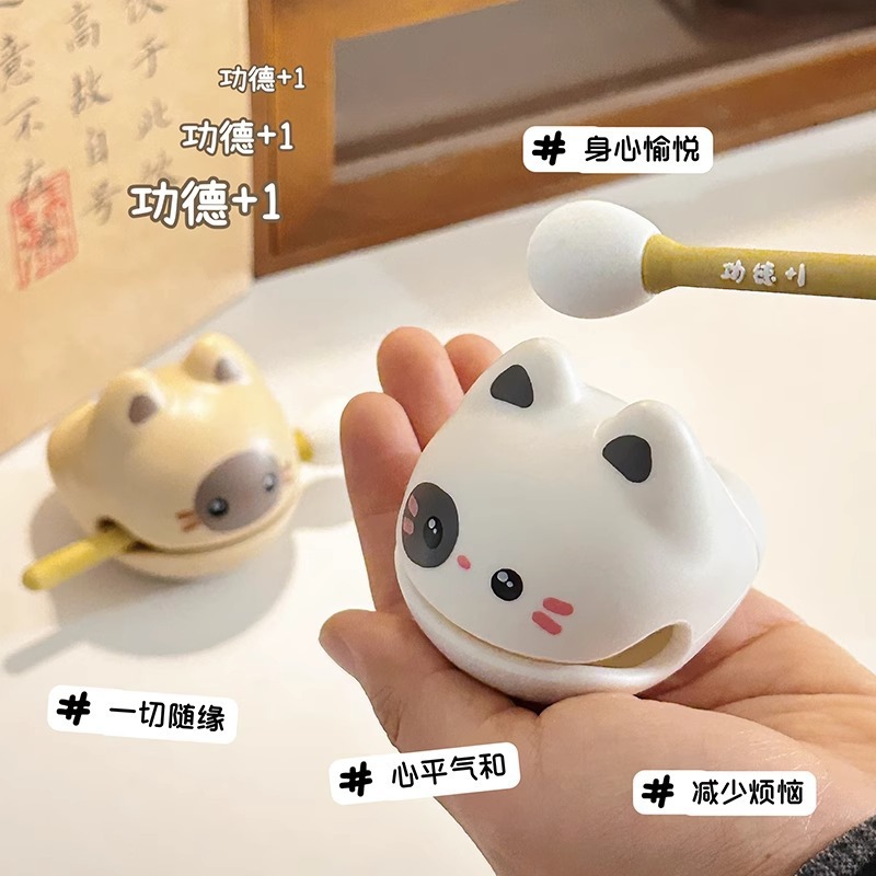 New Stress-Relief Wooden Fish Tapping Meditation Ornament Trendy Emotional Stability Toy Cute Buddhist Birthday Stress-Relief Gadget