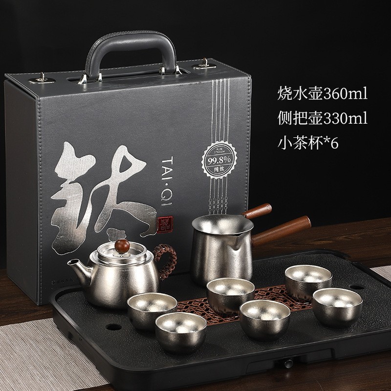 Titanium Teapot, Pure Titanium Handle Kettle, Water Boiling Kettle, Tea Brewing Pot for Home and Outdoor Use, High-End Electric Ceramic Stove Heating Titanium Tea Cup Set