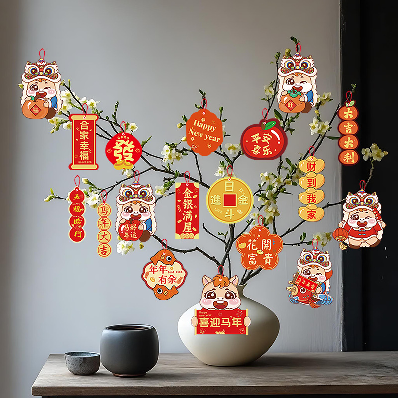 2026 Year of the Horse Creative Small Ornaments Fortune Tree Spring Festival Bonsai Green Plant Decoration New Year Atmosphere Arrangement Tag