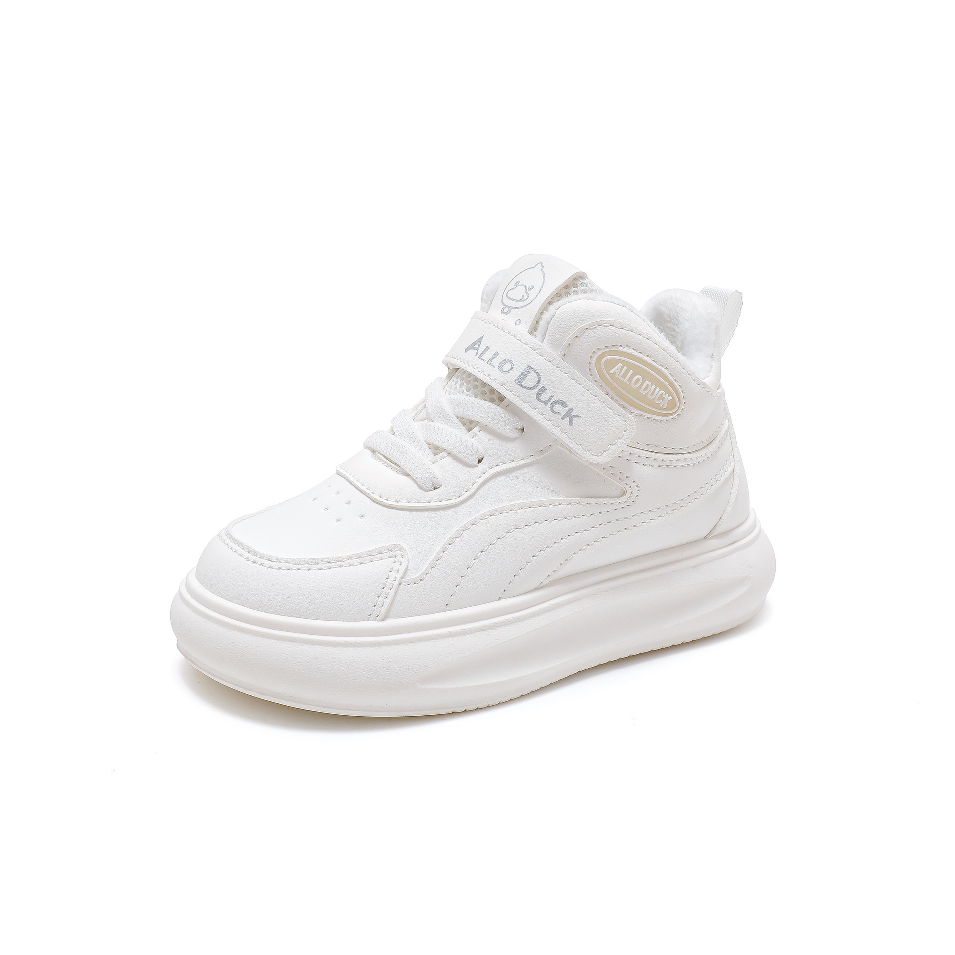 Winter New Leather High-top Two-cotton Sneakers for Boys and Girls Warm Non-slip fleece-lined Wear-resistant sneaker