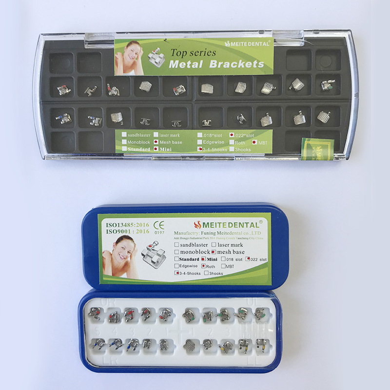 Упакованные металлические брекеты, ортодонтические брекеты, сетчатое дно, брекеты для прямой проволоки, экспорт зарубежной торговли
