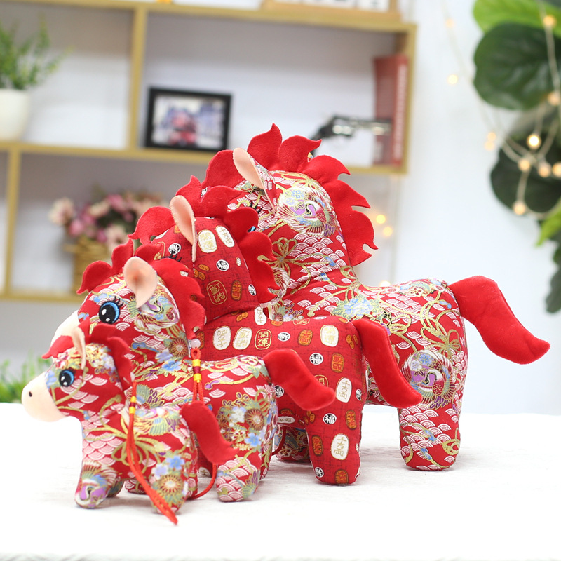 Ethnic Style Floral Cloth Horse Plush Toy, Year of the Horse Mascot Doll, Zodiac Horse Home Decoration, Company Annual Meeting Gift