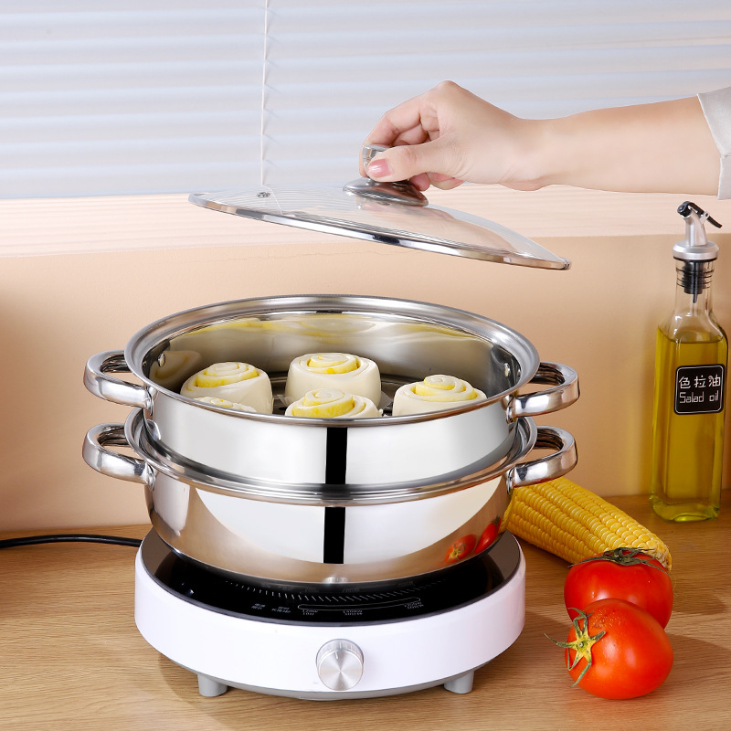 Stainless Steel Steamer Single Layer Soup Pot Double Layer Three Layer Soup Steamer Household Hot Pot Thickened Gift 28CM30CM