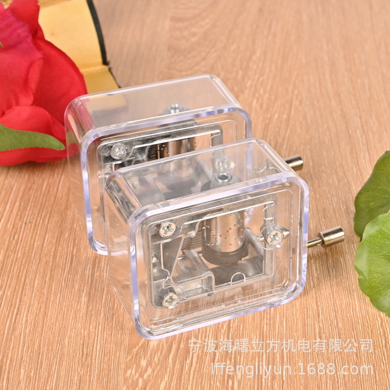 Factory Direct Supply of Removable Hand-cranked Music Box Transparent Acrylic Silver Music Box Creative Craft Birthday Gift