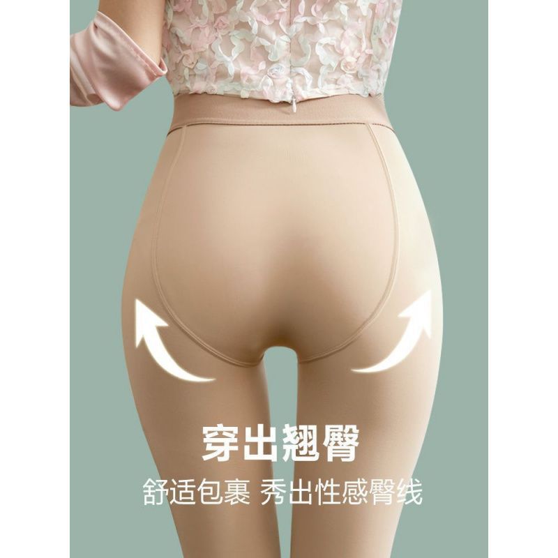 Petite Style Glossy Pantyhose, Bare-Leg Nude Feel, Spring and Autumn Thin Fleece Tights, Flesh-Colored High-Waisted Leggings for Outerwear