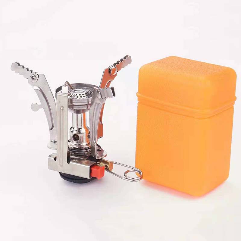 Outdoor Mini Integrated Stove with Foldable Stainless Steel Gas Stand, Portable Windproof Cookware for Hiking and Camping