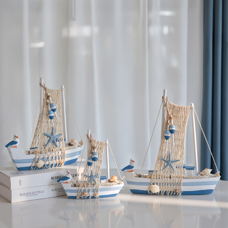 Mediterranean Sailing Model Smooth Sailing Ornaments Wooden Seabird Boat Craft Boat Desk Ocean Wind Decoration