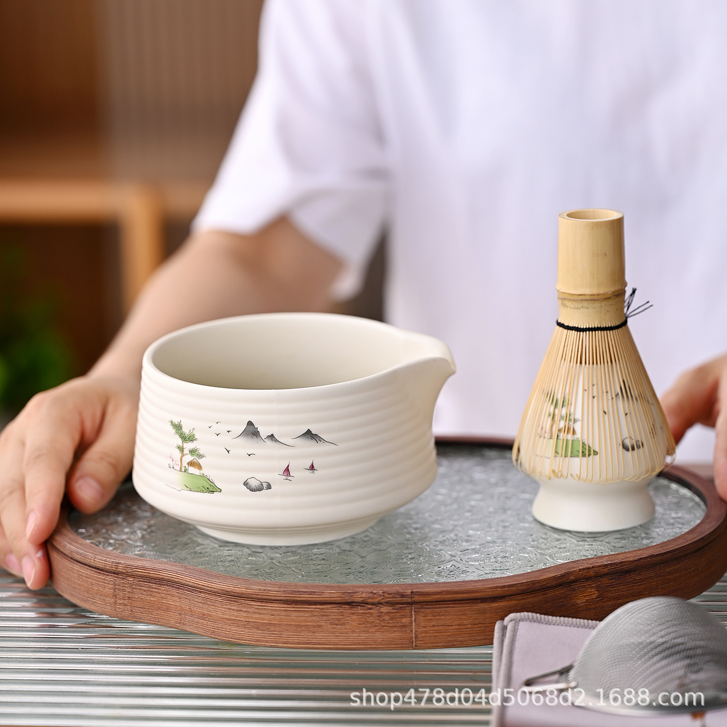 Cross-Border Japanese Ceramic Matcha Bowl Set with Decal Craftsmanship, Song Dynasty Tea Bowl, Tea Whisk, Tea Ceremony Gift Box