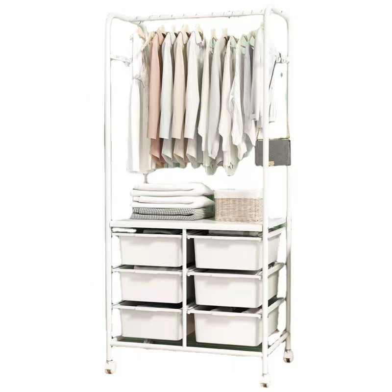 Clothes Rack Bedroom Floor-Standing Household Multi-Layer Finishing Artifact Storage Coat Rack with Drawer Overnight Clothes Storage Rack